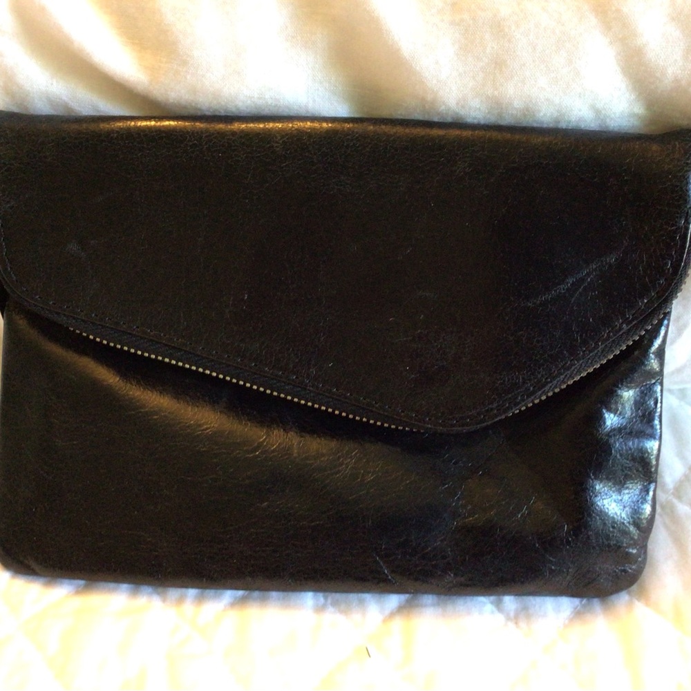 Hobo crossbody bag or clutch in black leather